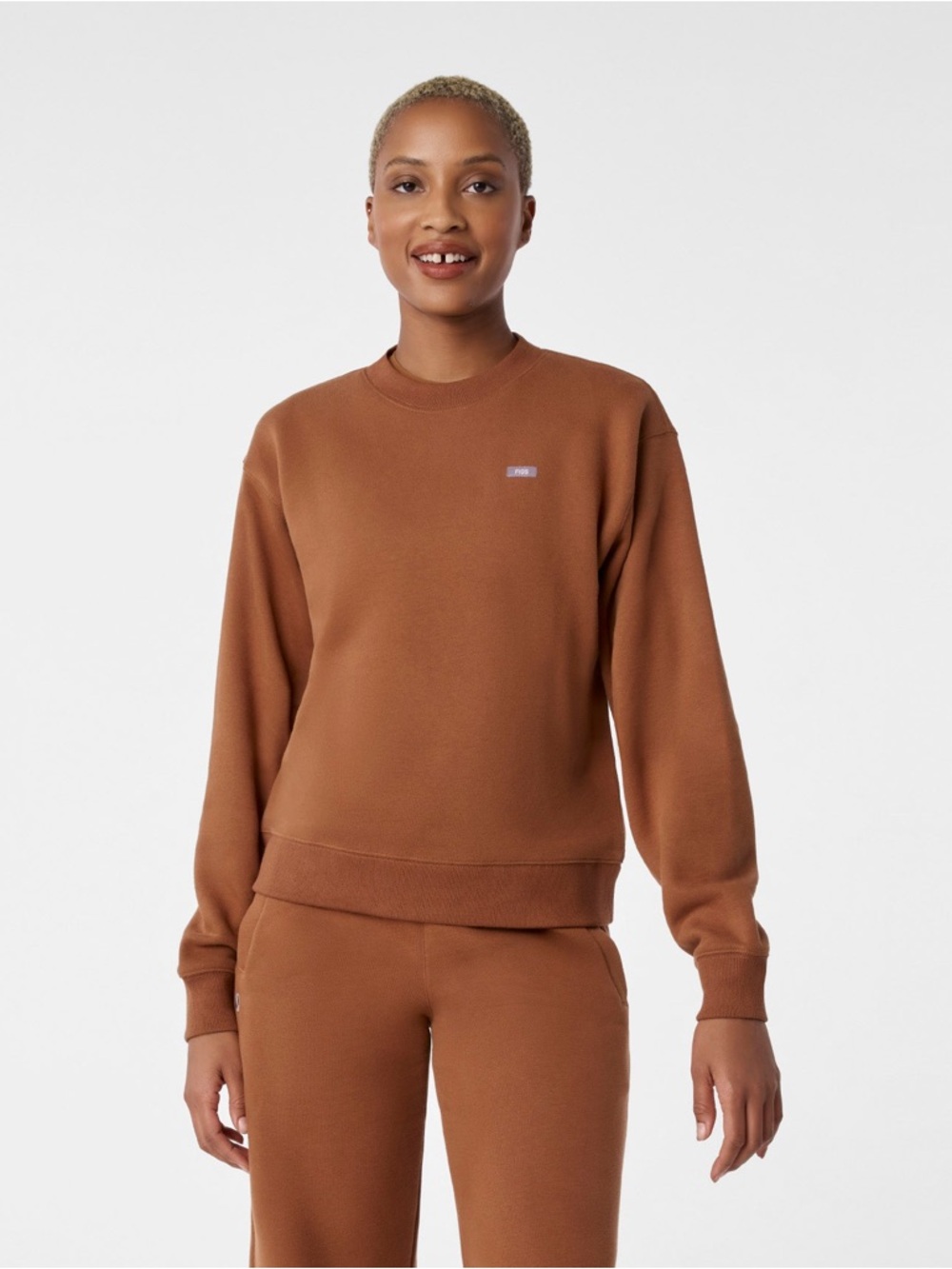 Figs Rust Crewneck Sweatshirt Set with White Logo